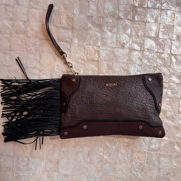 Mz Wallace Brown Black Clutch Bag with Fringe western style purse suede leather - Picture 3 of 14